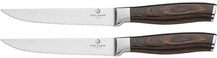 CHEF CUISINE Steakmesser-Set, Rostfreier Klingenstahl, Geschmiedet, Handgeschliffen & poliert, Fugenlose Verbindung, Ergonomischer Griff, Pakka-Wood