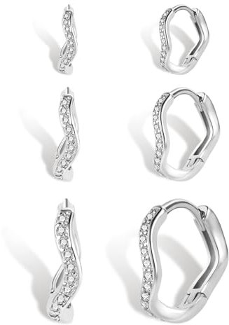 ALEXCRAFT Zirkonia Creolen Silber 925 Set Ohrringe Klein Damen Geschenk für Frauen Freundin Mama Mädchen