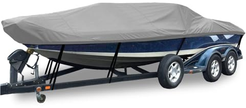 LDIW Persenning Bootspersenning 600D Oxford Gewebe Bootsabdeckung Schlauchboot Boot Abdeckung Bootsplane für V-Rumpf, Ruderboot, Angelboot,Grau,14~16FT: 530x290cm