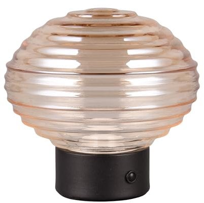 Reality Leuchten LED Akku Tischleuchte Earl R57771113, Metall Schwarz matt, Glas Amber, inkl. 1.5 Watt LED, 4-fach Touch