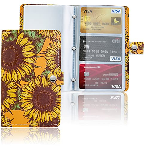 Czzmy 96 Porte Cartes de Visite Carte de Livre PVC Cartes pour Ranger Carte de Visite Cartes Fidélité Porte Carte de Crédit etc(1-Le Tournesol)