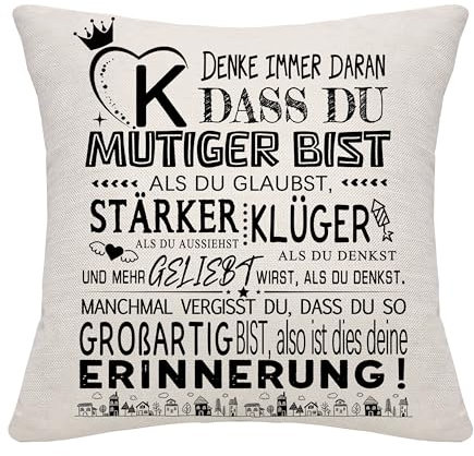 Bommex Inspirierendes Geschenk A-Z Initialen DASS Du Mutiger Kissenbezüge für Frauen Männer Mädchen Jungen Schwester Freunde Mama Papa Oma Tochter Sohn Positives Geschenk Geburtstag (K)