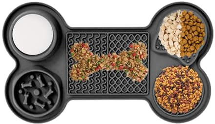 Tapis Anti-Fuite pour Chiens, Léchage Chien Tapis pour Chiots, Tapis De Nourriture pour Chatons, Tapis d'alimentation pour Animaux Compagnie 5 Grands Dessins À Ventouse, Habitudes, Noir