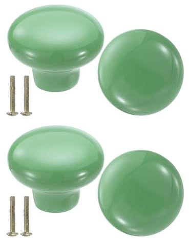 sourcing map 4 Packs Ceramic Drawer Knobs, Round Dresser Pulls, Decorative Drawer Knobs with M4 x 25mm Screw for Cupboard Wardrobe, Green