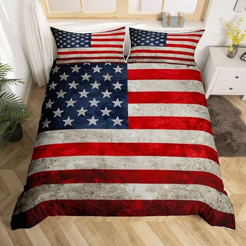 Tizhweqo Amerikanische Flagge Bettwäsche 155x220 Amerikanische Flagge Bettwäsche Set Weiche Mikrofaser 3D Druck Usa Bettbezug Set mit Reißverschluss Bettbezüge und 2 Kissenbezug 80x80 cm q3440