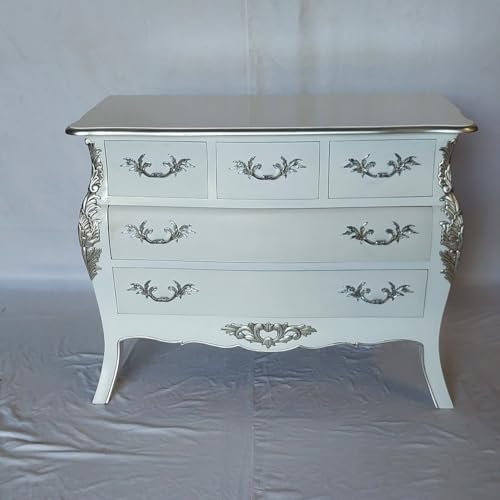 Kunibert Louises - Mobili in stile barocco, stile rococò, credenza per cassettiera, n. 29, larghezza bianco con argento, 105 cm