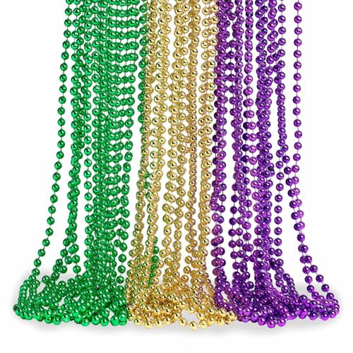 Artlunar 24 Stück Mardi Gras Perlen, metallische bunte Perlenkette, Partyzubehör, 83,8 cm, Mardi Gras Weihnachten, Festival-Parade, Überwurf-Zubehör, Regular, Kunststoff, Ohne Edelstein
