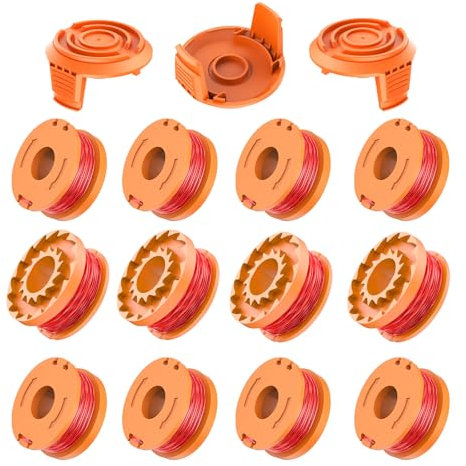RISELION Ersatz Rasentrimmer Spule Funktioniert Mit Worx Alle Rasentrimmer 20V, Trimmer Spulenmodell WA0010 WA0004 WA0004.1, Ø1,6mm, 3m Länge (12 Trimmer Faden + 3 Trimmerabdeckung)