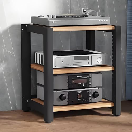 HiFi Rack 2/3/4/5 Ebenen – AV Regal für Audio Video Komponenten, Stereoanlagen, Plattenspieler, Mehrschichtiger HiFi Schrank, TV Zubehör Schrank, Medienmöbel für Wohnzimmer & Studio(Beige,H64cm/25.1in