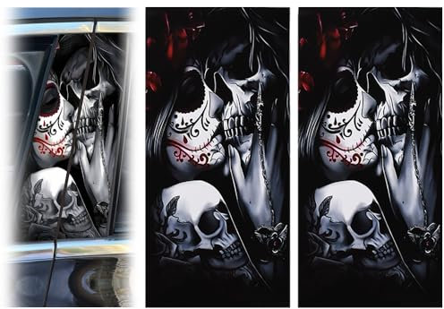 JSCARLIFE 2Pcs Car Center Pillar Stickers,HD Printed PVC Waterproof Skull Car Stickers Personalized Skull Decoration Sticker for Auto Center Pillar Window Door Sticker (C Color)