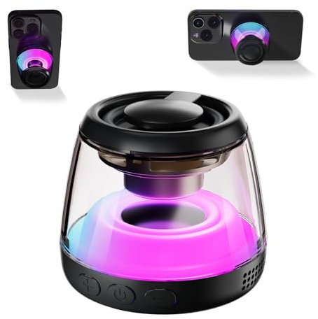 aipidmaga Magnetic Bluetooth Speaker,Wireless Induction Bluetooth Speaker,Mini Portable Cell Phone Stand for iPhone, Lanyard & RGB Night Light,or Home,Outdoors,Pool,Gift (Black-1PCS)