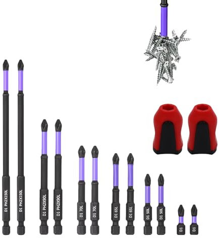 12 Pcs PH2 Impact Driver Bits,Long Screwdriver Bits,Magnetic Screwdriver Bits + 2 Magnetizers,Heavy Duty Impact Driver Bit Set with Purple Oxide Coating(150mm,90mm,70mm,65mm,50mm,25mm)