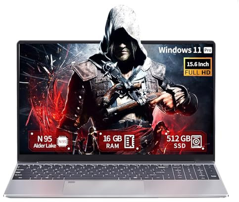 Ekonavi Portatile PC 15,6 pollici, Notebook 16GB RAM 512GB SSD, Processore Celeron N95 Display FHD IPS 1920 * 1080, Laptop Win11 Pro con Tastiera Retroilluminata, Sblocco con Impronta Digitale