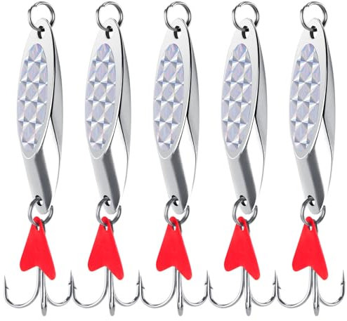 Alwonder Sea Fishing Spinners Lures Dexter Wedge Spoons Metal Jig Spoons Treble Hook with Rattle Blade Red Long Cast for Bass Cod Mackerel Boat Kayak Fishing 7g