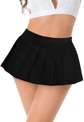 flintronic Women's Mini Skirts, Sexy Super Short Pleated Skirt, Elastic Waist Skater Skirts, A Line Short Skir, Cosplay Skirt for Cosplay, Club, Party, Black M