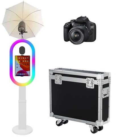 Fotokabine, kompatibel mit iPad, Fotoautomaten für 25,9 cm - 33 cm (10,2 - 13 Zoll), mit RGB-Licht und Taschenlampenständer, Selfie-Fotokabine, für Veranstaltungen, Verleih, Hochzeit (Weiß, Maschine +