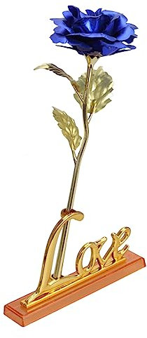 Garneck Rose Or avec Vase Love pour Saint-Valentin Fête des Mères Mariages Et Anniversaires Élégant pour Femmes Bleu