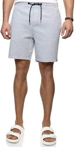 Indicode Herren INAlizzo Shorts Sommershorts aus Seersucker mit Kordelzug | Leichte Seersucker Shorts mit gestreifter Optik, kurze Hose, Herrenshorts, Strandshorts, Freizeithose, Sommerhose für Männer