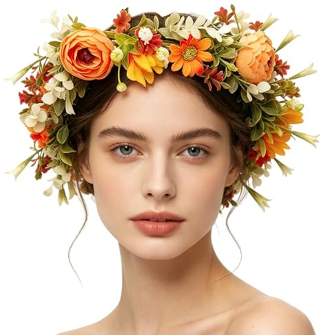 UPSTORE Weißes Boho-Stirnband mit Blumenkrone, mit verstellbarem Band für | Leichte, universelle Passform, wiederverwendbar, rutschfest, künstliche Blumengirlande, Kopfschmuck für Hochzeit, Braut