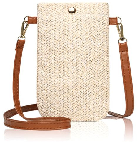 TUONYIS Mini sac à main à bandoulière blanc avec longue sangle, étui de téléphone portable à suspendre, sac à bandoulière en paille pour téléphone, pièces de monnaie, porte-monnaie pour clés de