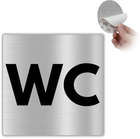 LEIASA | Cartello Adesivo WC - 10x10 cm - Spessore 0,8 mm - Alluminio - Cartello Servizi Igienici - Targa Toilette - Cartello Universale Bagno - Cartello Adesivo 3M - (WC)
