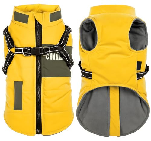 Oslueidy Hunde Winterjacken,Warme Hundemäntel Reflektierend Hundekleidung wasserdichte Welpenweste für kaltes Wetter mit Hundegeschirr für kleine mittelgroße Hunde