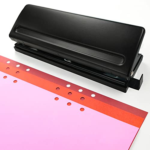 Verstellbarer 6-Loch-Locher A5 A6 A7 6-Ring-Locher mit Positionierungsmarkierung, 6 Blatt Kapazitäten Locher für Tagesplaner, Agenda, Binder Nachfüllseiten (Schwarz)