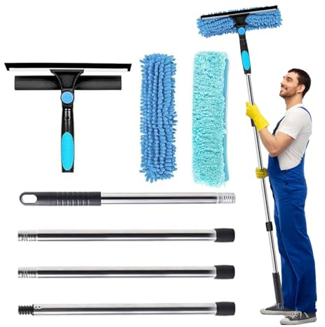 Bolizon Window Cleaning Equipment with Extension Pole(70in), 180° Rotatable Squeegee & Microfiber Scrubber,176cm Professional Window Cleaning Kit for High Windows, Shower Glass, Car and Mirror