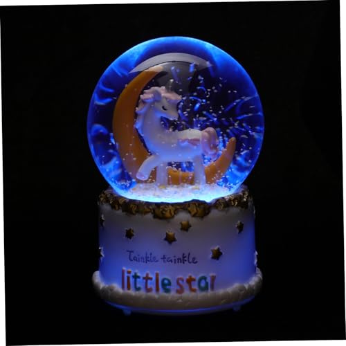 Bola de Cristal Musical Unicornio Adorno de Mesa de Resina y Vidrio | Decoración y Luz Nocturna, para Estudio o Tienda, Pieza de Cristal Acabado de Resina