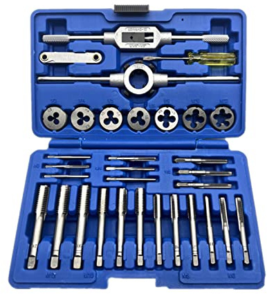 RASTKY Jeu de Tarauds et Filières en Carbure de Tungstène, clé Métrique, Outil de Filetage Manuel pour Fils en Acier au Carbone et allié, 32 Pièces (BLUE)