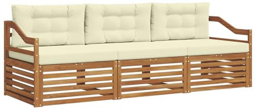 vidaXL Outdoor-Sofagarnitur mit Kissen 3 pcs Natur und Creme, Garten, modernes Ecksofa, belastbare Gartenmöbel, Lounge für Terrasse, ideales Set für Balkon