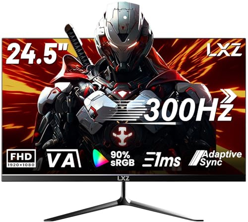 LXZ 24.5 Inch 300Hz Gaming Monitor, FHD 1920x1080P VA Panel 1ms Computer Monitor, HDR Mode, Adaptive sync, FreeSync Compatible DP x2, HDMI x2, Ultra Thin Triangle Base, 75mm x 75mm VESA Mount