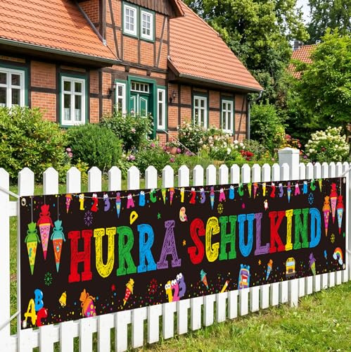 Afritee Einschulung Banner Deko, Hurra Schulkind Erster Schultag Dekoration Für Mädchen Jungen, Schwarz Banner Schulanfang Party Einschulung Deko 300 X 50cm