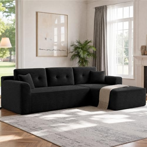 VASAGLE Ecksofa, Keine Montage erforderlich, modulares Sofa, 244 cm breit | Schlafsofa, vakuumverpackt, mit großer Chaiselongue rechts, für Wohnzimmer, tintenschwarz, LCS184B101