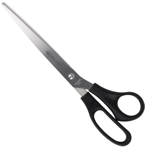 Westcott Schere 10 (25,4 cm) Schwarz, Büroschere mit schwarzen Kunststoffgriffen, Extrascharfe Klinge, rostfreier Edelstahl, Papierschere, Haushaltsschere, Bastelschere, E-31111 00