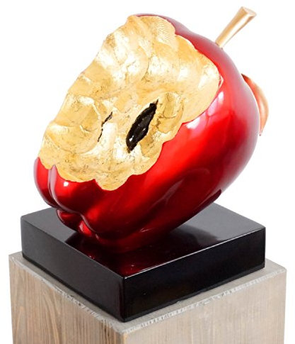 Kunst & Ambiente - Sündenfall - Fiberglasfigur - Apfel auf Sockel - Martin Klein Figur - Skulptur online kaufen - Moderne Kunst - Dekorative Statue - Wohndeko - Innen - rot/Gold