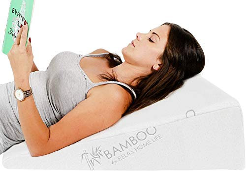 Relax Home Life Bettkeilkissen für Sodbrennen, 19,1 cm, 3,8 cm Memory-Schaum-Oberseite mit Bambusbezug, 63,3 x 66 x 19,1 cm (B x L x H), Weiß