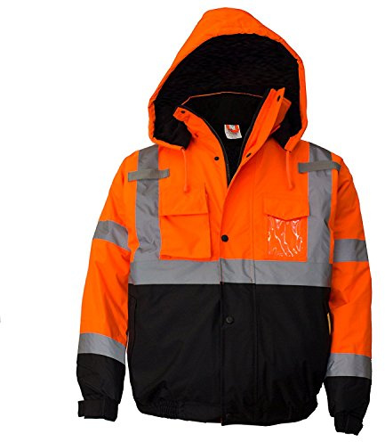 New York Hi-Viz Workwear WJ9011-XL Men's ANSI Class 3 High Visibility Bomber Safety Jacket, Waterproof (Extra Large, Orange)