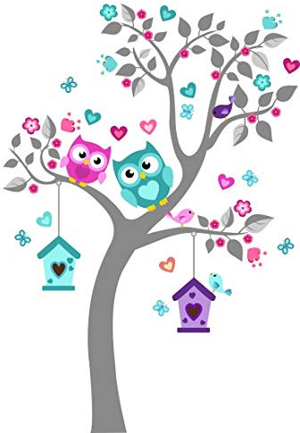 Wandtattoo kinder Babyzimmer Aufkleber Eule Eulen Wandsticker Wand Waldtiere Kinderzimmer Wandaufkleber Dekoration fürs Baby Kindergarten Baum MK 93 SXL Tiere