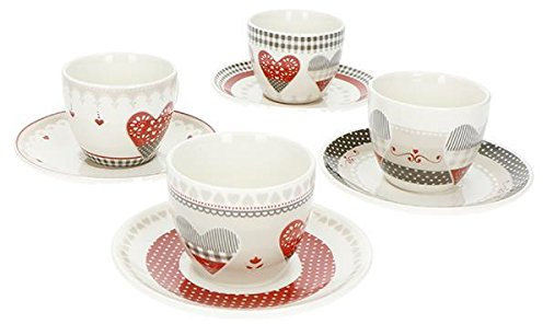 Brandani 53060 Happy Days Lot de 4 pièces Tasse à café Porcelaine anglaise, Blanc