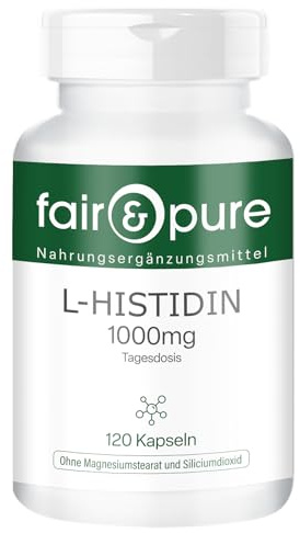 Fair & Pure L-Histidin 1000mg Tagesdosis, 120 Kapseln, Aminosäure, veganes Nahrungsergänzungsmittel ohne Zusätze, in Deutschland hergestellt