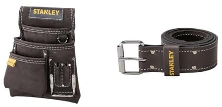 STANLEY Leather Nail and Hammer Pouch with Leather Belt, Dark Brown