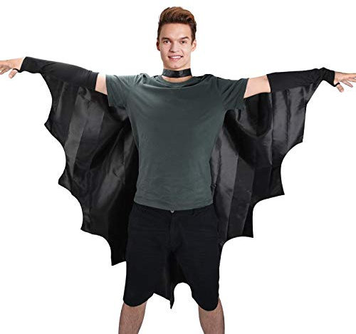 Proumhang Ailes de Chauve-Souris Cape Noir Adulte Unisexe Déguisement Vampire Costume Halloween