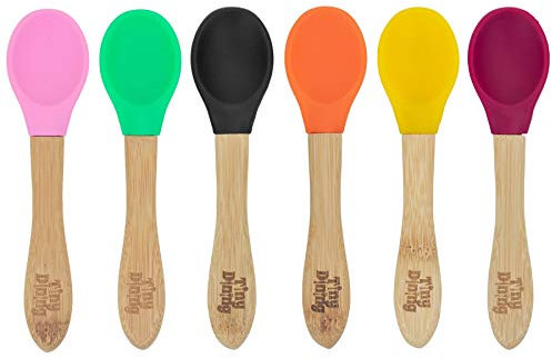 Bambú suave de la extremidad de restauración de cucharas pequeñas para niños - Rosa - juego de 6