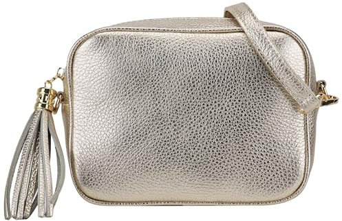 SH Leder Echtleder Umhängetasche mittel kleine Tasche Abendtasche Clutch Crossbody Bag Messenger Handtasche mit Reißverschluss 21x15cm Chiara G209 (Gold)