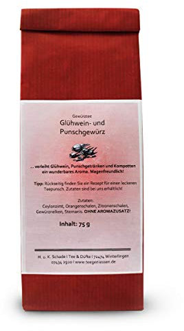 Früchtetee Glühwein- und Punschgewürz, Lose Blätter, Ceylonzimt, Orangenschalen, Zitronenschalen, Gewürznelken, Sternanis, 75g