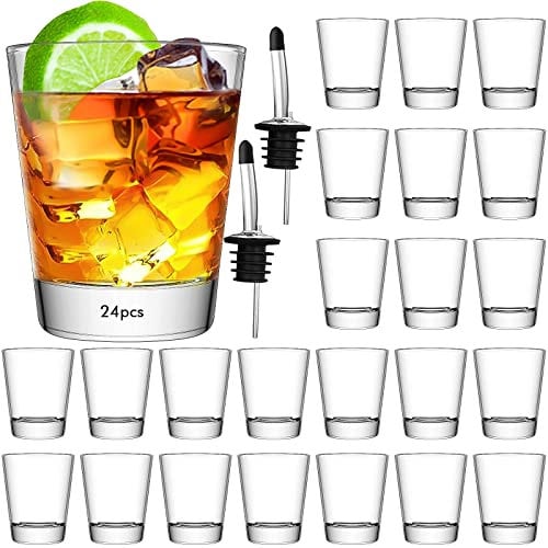 SuproBarware Shot Glasses Set of 24 Bulk Glass Shot Glasses 2oz/60ml Clear Round Shot Glass, Rock Shot Glasses for Cocktails, Vodka, Espressos, Liqueurs, Tequila, Rum, Wine and Desserts