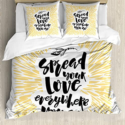 ABAKUHAUS motivational Bettbezug Set für Einzelbetten, Verbreiten Sie Ihre Liebe, Milbensicher Allergiker geeignet mit Kissenbezug, 200 cm x 200 cm - 80 x 80 cm, Schwarz Weiß und Aprikose