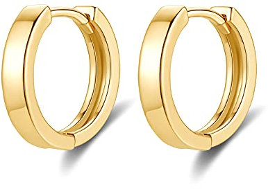 Boucles d'oreilles Femme en Argent Fin 925 Hypoallergénique Créoles Petites Plaqué Or, Diamètre 12mm