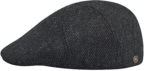 Sterkowski Ivy Five | 100% Harris Tweed Schirmmütze für Herren und Damen | Winter Flatcap 5 Panel Newsboy Cap Vintage Schiebermütze Cabrio Schlägermütze Schildmütze Gatsby Schwarz/Anthrazit 62 cm